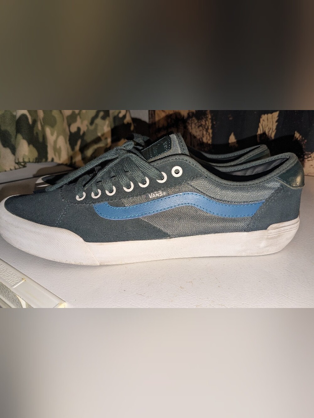 Vans Dark Teal Low-Top Sneakers with Blue Side Stripe